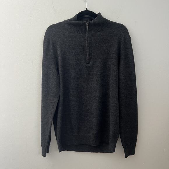 Club Room Men’s‎ Merino Wool Blend Quarter Zip Sweater Gray Knit Cozy Sz Large - Picture 1 of 10